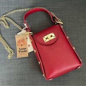 NWT ANNA PAOLA PHONE SMALL CROSSBODY BAG PURSE ITALIAN LEATHER